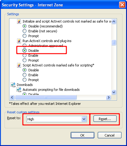 IE High Security Settings